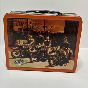 Harley-Davidson Lunch Box Tin Metal with Logo 3 Vintage Motorcycles Dealer Image